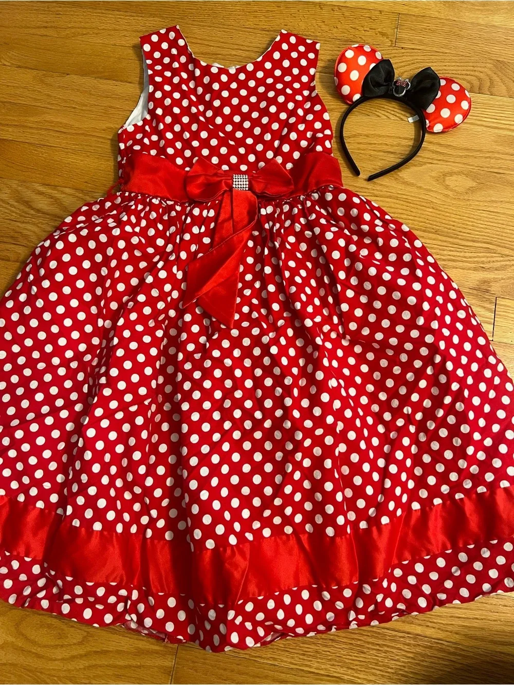 Girls Red Polka Dot Minnie-Inspired Costume Dress with Minnie Headband ears